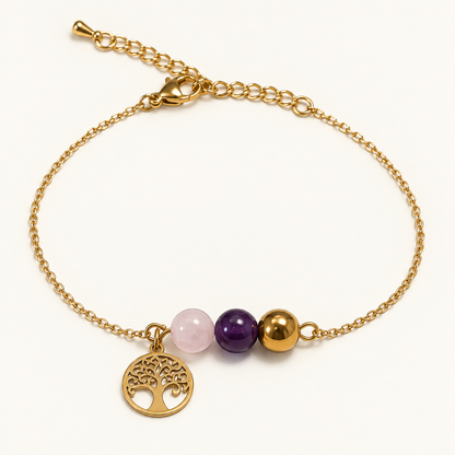 Bracelet anti-stress Arbre de vie – Quartz rose, améthyste et hématite