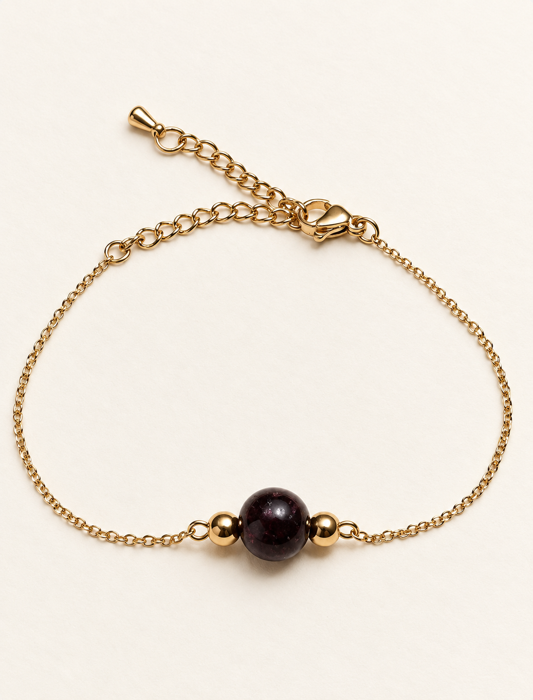 Bracelet Tourmaline Rose Femme 8 mm – Acier Inoxydable Doré