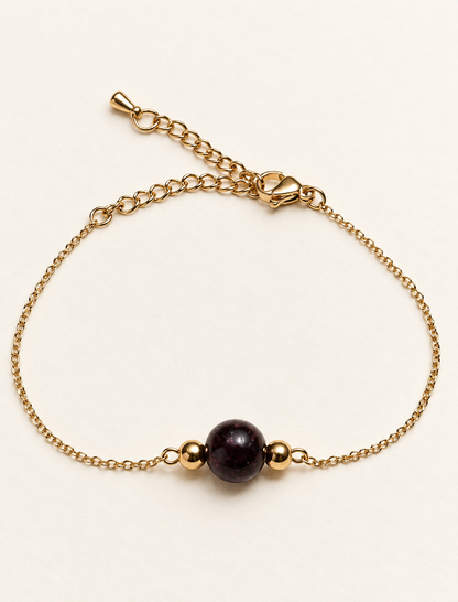 Bracelet Tourmaline Rose Femme 8 mm – Acier Inoxydable Doré