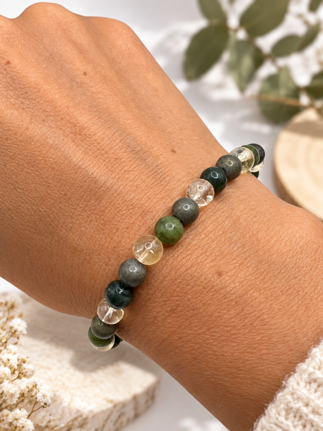 Bracelet Porte Bonheur Femme – Citrine, Jade & Pyrite