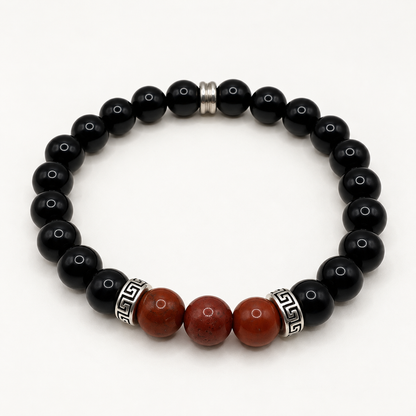 Bracelet obsidienne noire et jaspe rouge – perles 8 mm