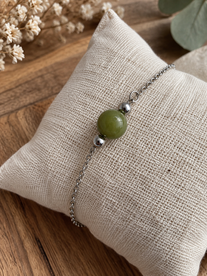 Bracelet Jade Femme en Acier Inoxydable Argenté – Pierre Naturelle