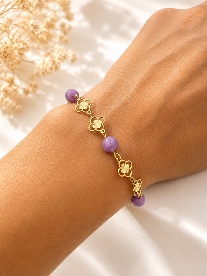 Bracelet Lépidolite Naturelle et Acier Argenté – Apaisement et Style