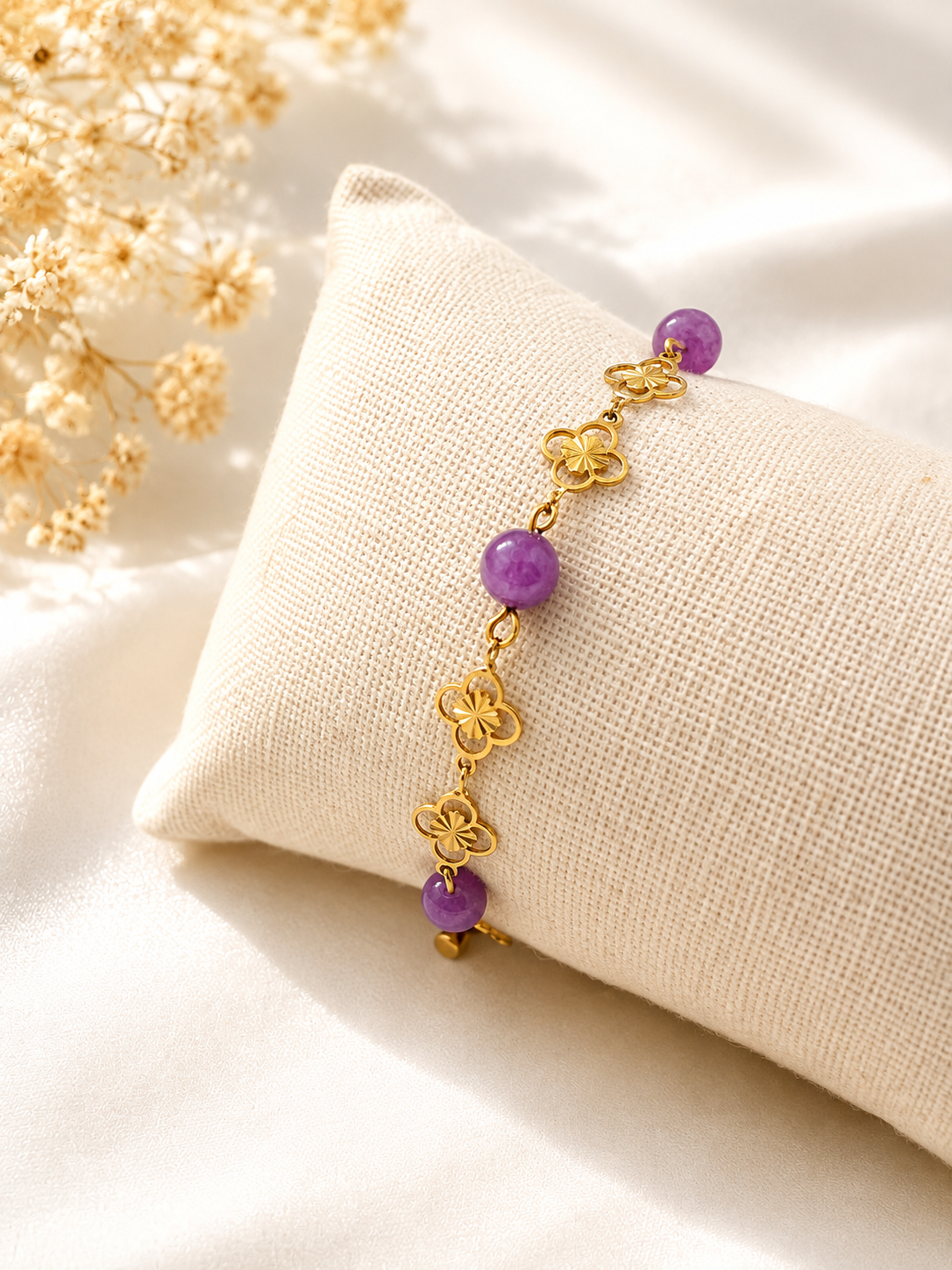 Bracelet Lépidolite Naturelle et Acier Argenté – Apaisement et Style