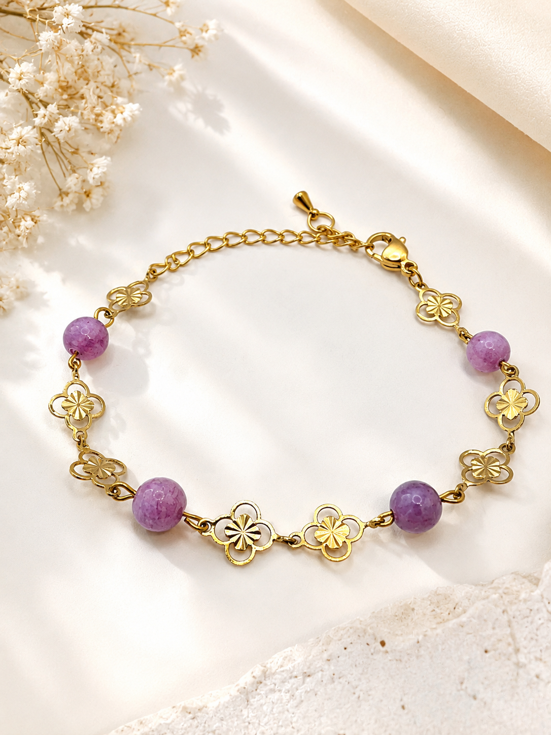 Bracelet Lépidolite Naturelle et Acier Argenté – Apaisement et Style