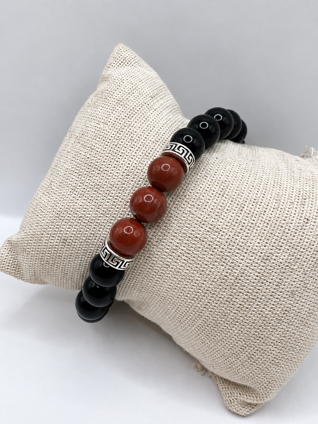 Bracelet obsidienne noire et jaspe rouge – perles 8 mm