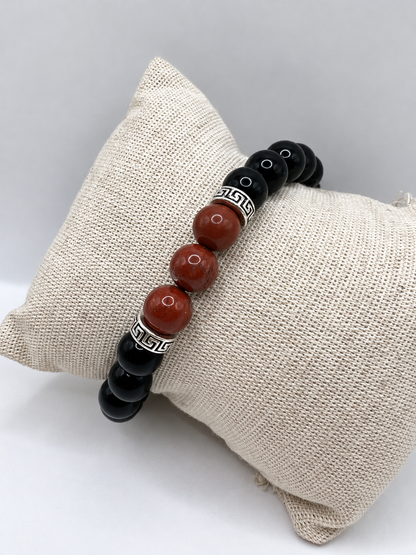 Bracelet obsidienne noire et jaspe rouge – perles 8 mm