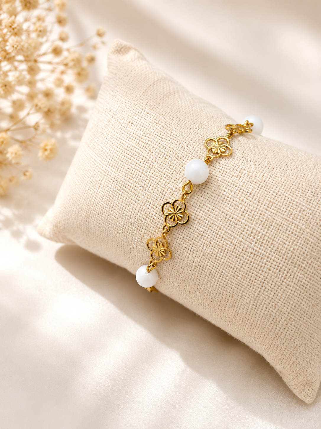 Bracelet Pierre de Lune Femme – Acier Inoxydable Doré & Pierre Naturelle