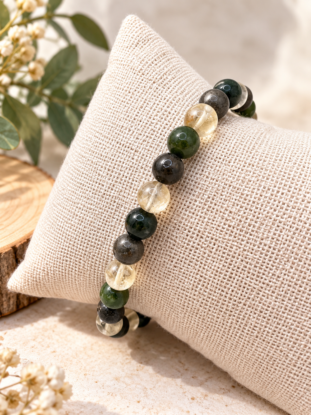 Bracelet Porte Bonheur Femme – Citrine, Jade & Pyrite