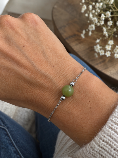 Bracelet Jade Femme en Acier Inoxydable Argenté – Pierre Naturelle