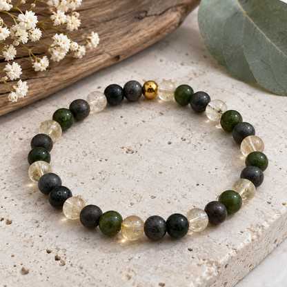 Bracelet Porte Bonheur Femme – Citrine, Jade & Pyrite
