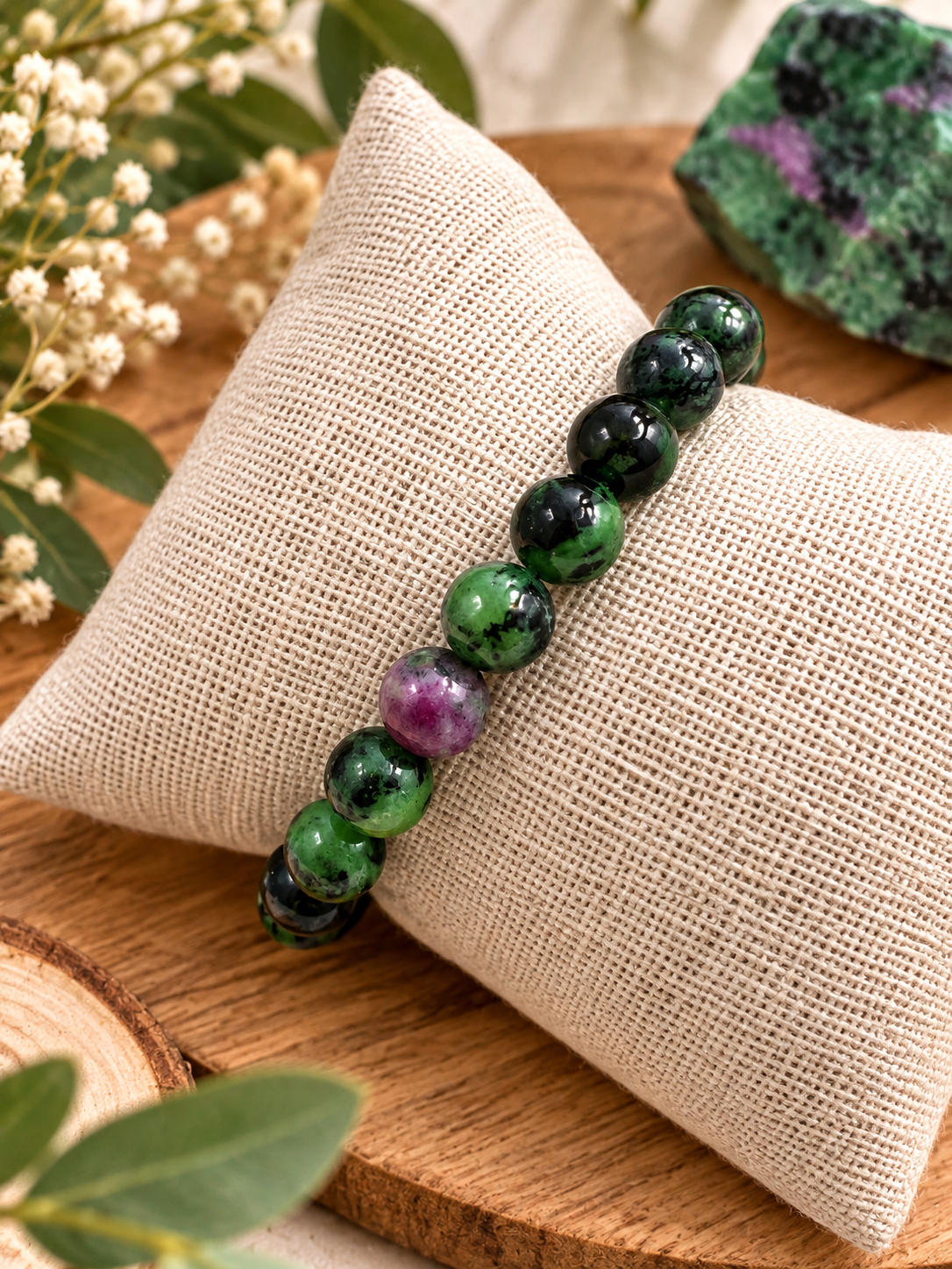 Bracelet Rubis Zoïsite 8 mm en Pierres Naturelles – Femme