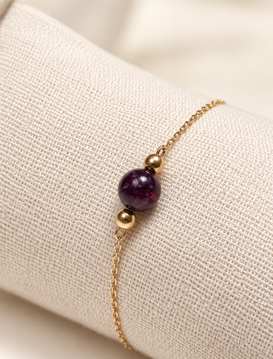 Bracelet Tourmaline Rose Femme 8 mm – Acier Inoxydable Doré
