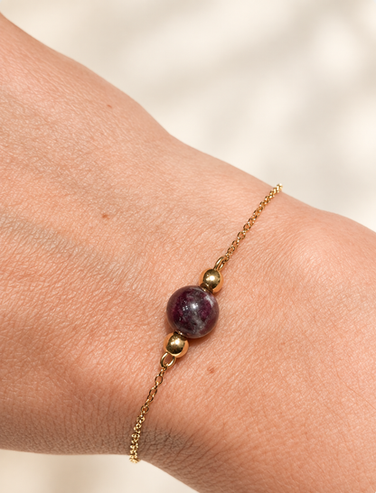 Bracelet Tourmaline Rose Femme 8 mm – Acier Inoxydable Doré