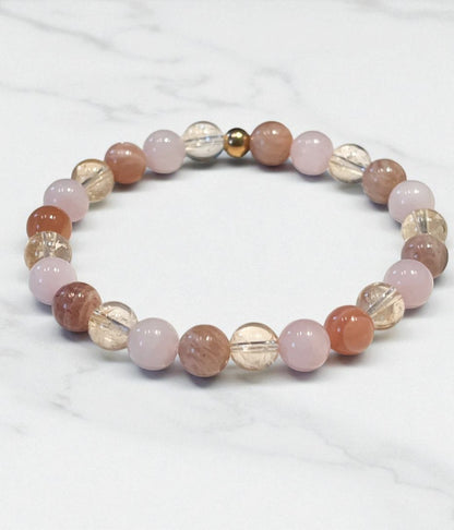Bracelet Astro Lion : Quartz Rose, Citrine & Pierre de Soleil pour Énergie et Confiance