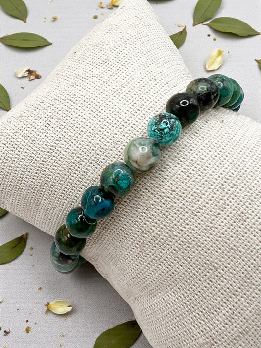 Bracelet Chrysocolle Naturelle 6 mm – Sérénité, Communication & Équilibre Émotionnel