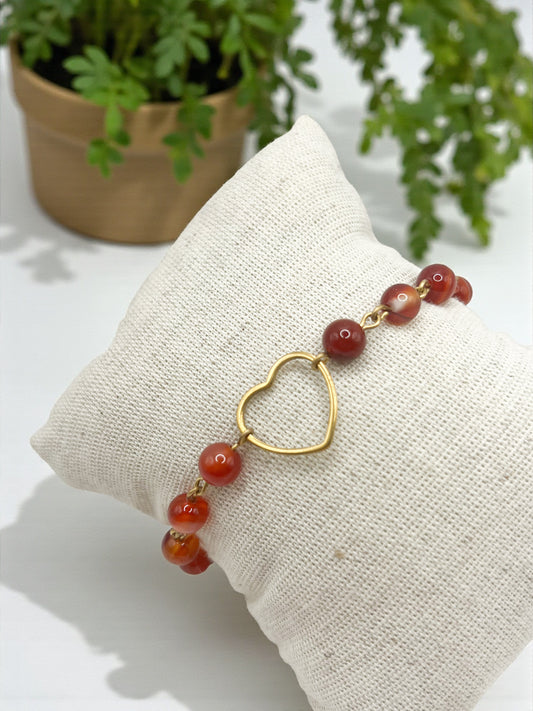 Bracelet cornaline double rang – Style chic, acier inoxydable doré et énergie solaire
