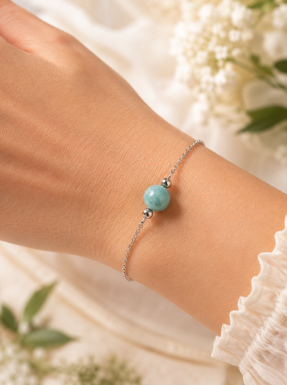 Bracelet amazonite en acier inoxydable argenté – bijou lithothérapie apaisant