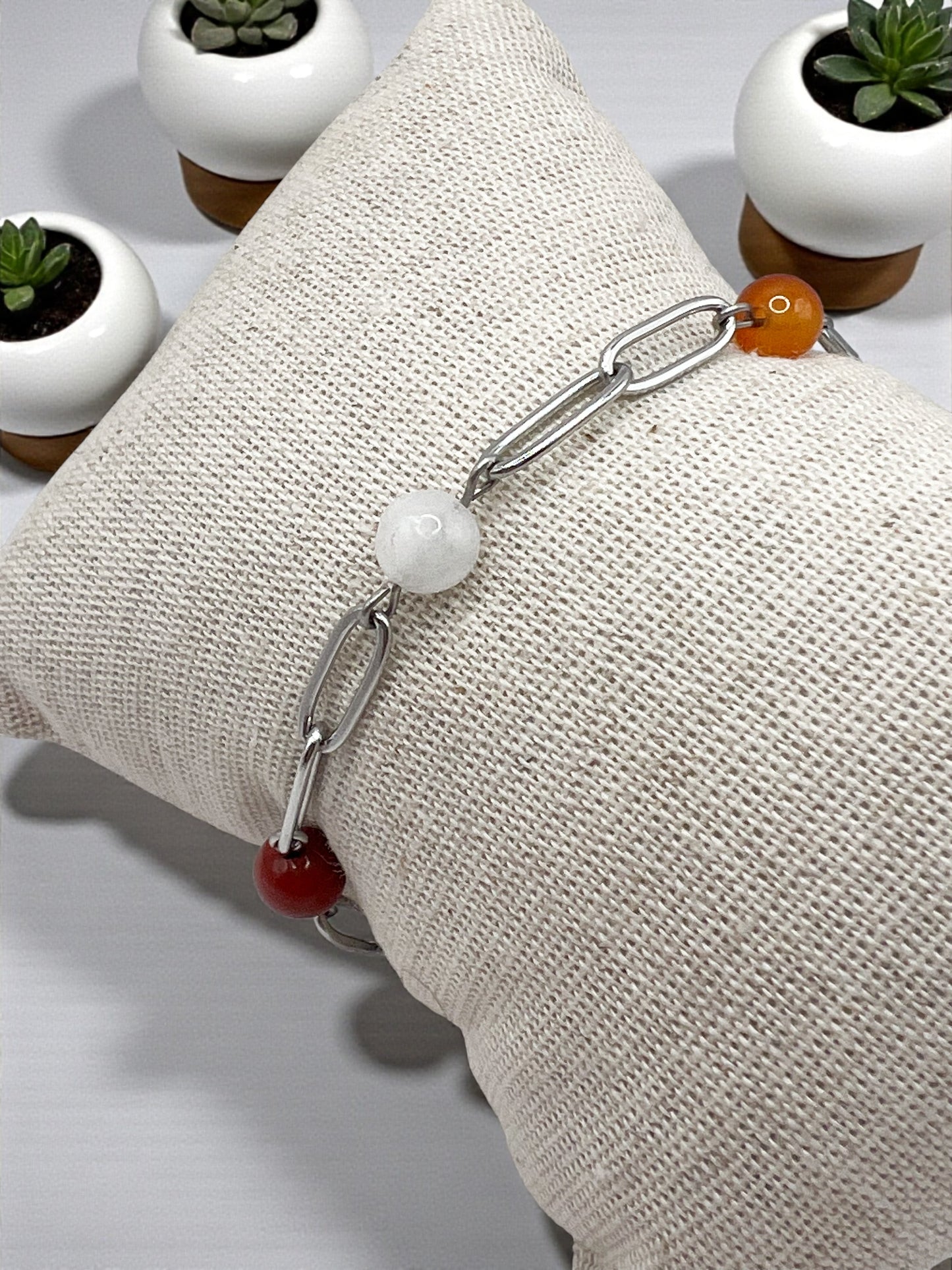 Bracelet Harmonie Intérieure – Pierres Naturelles & Acier Inoxydable Argenté