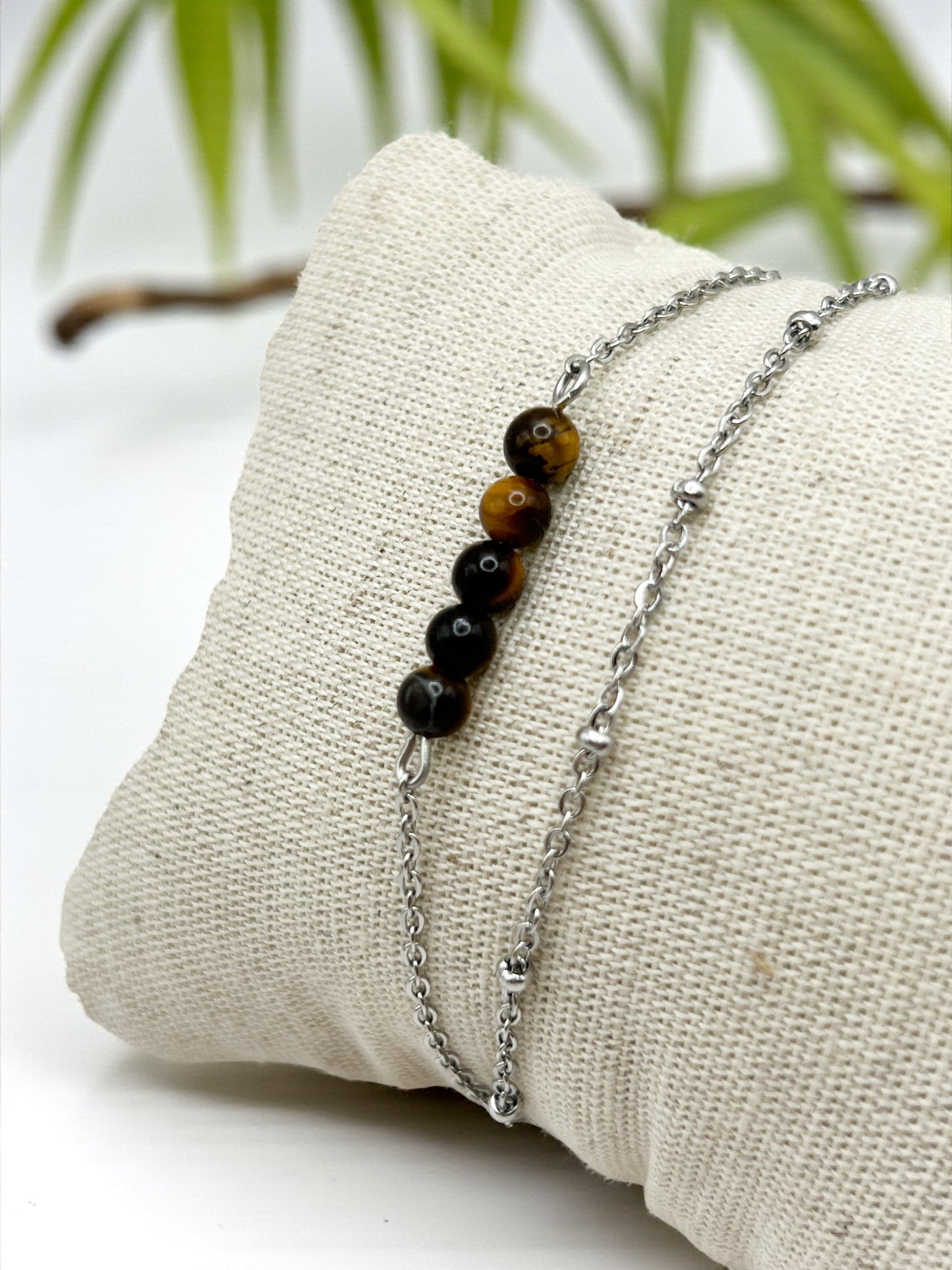 Bracelet Double Rang Œil de Tigre – Bijou Protection & Confiance en Acier Argenté