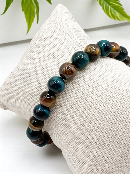 Bracelet Œil de Tigre Marron & Bleu – Protection, Confiance & Énergie Positive