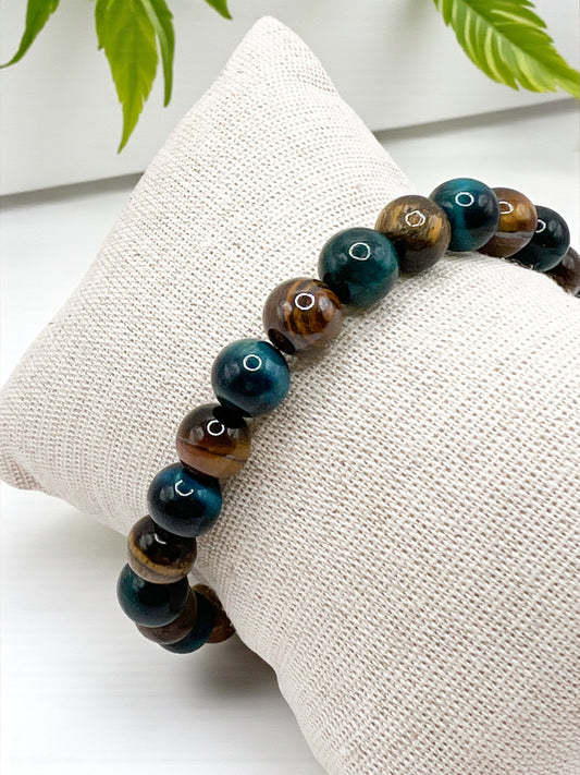 Bracelet Œil de Tigre Marron & Bleu – Protection, Confiance & Énergie Positive