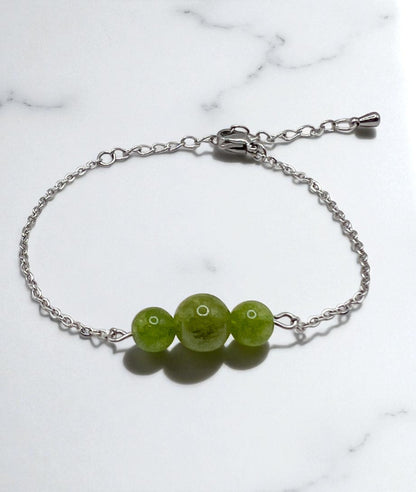Bracelet Péridot Naturel – Acier Argenté & Énergie Positive