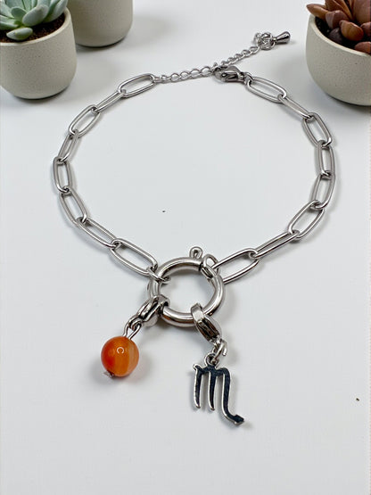 Bracelet Zodiaque Scorpion – Acier doré & Pierres de Protection, Élégance & Spiritualité