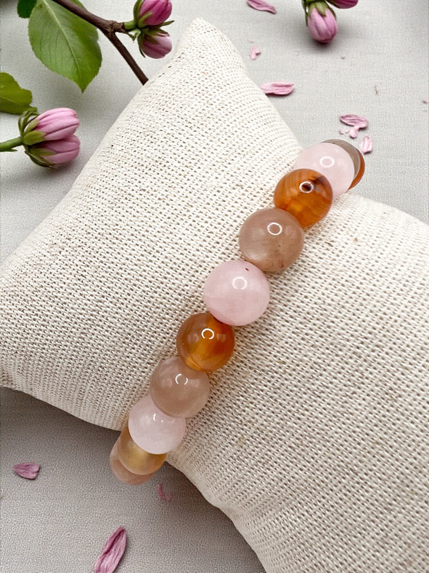 Bracelet Confiance en Soi – Quartz Rose, Pierre de Soleil & Cornaline | Énergie Positive & Estime de Soi