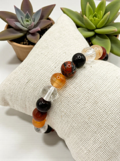 Bracelet Énergie & Vitalité – Cristal de Roche, Cornaline, Jaspe Rouge & Grenat | Pierres Naturelles