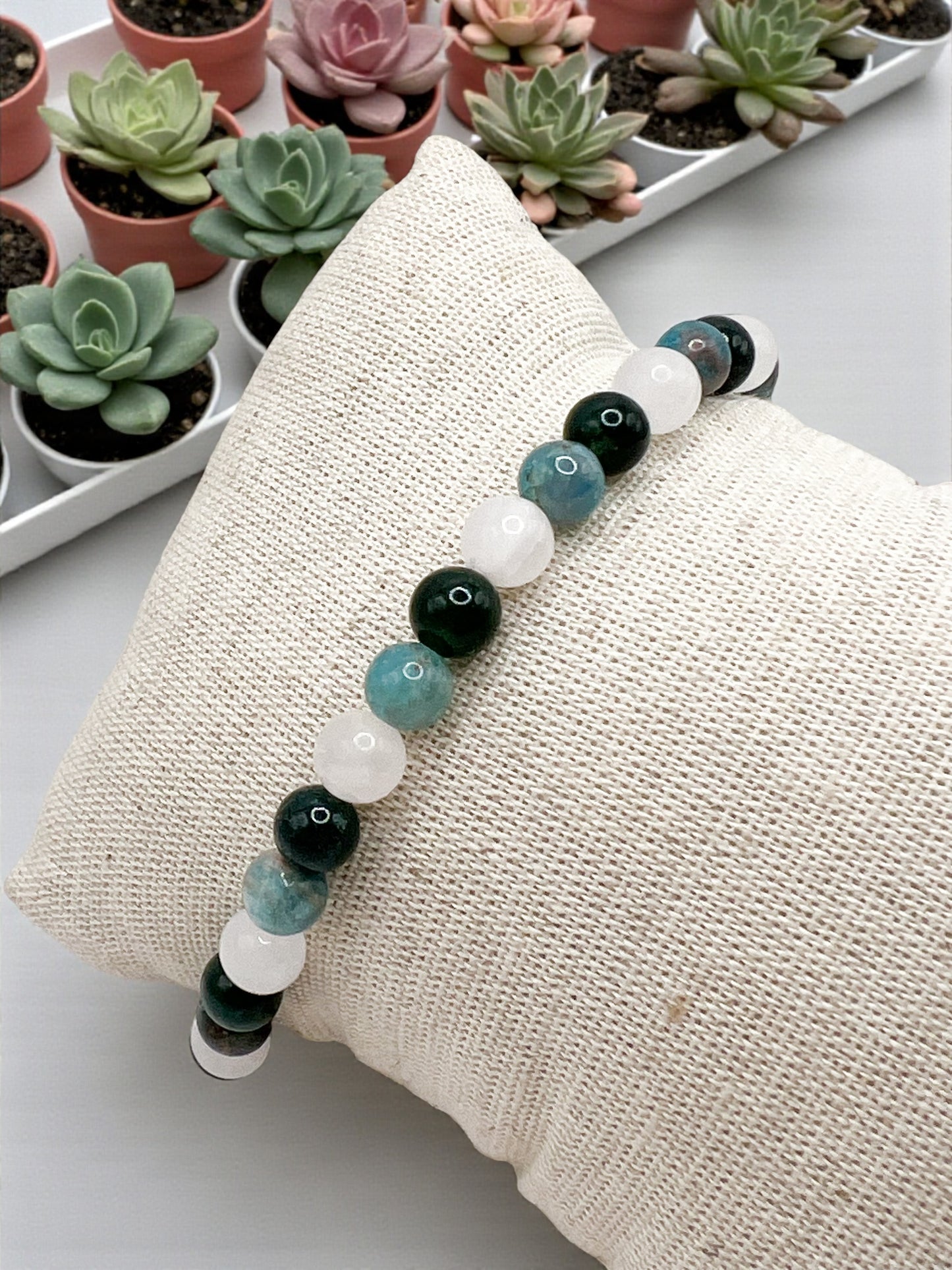 Bracelet Pierre Confiance en Soi – Quartz Rose, Apatite & Agate Mousse | Énergie Positive & Estime de Soi
