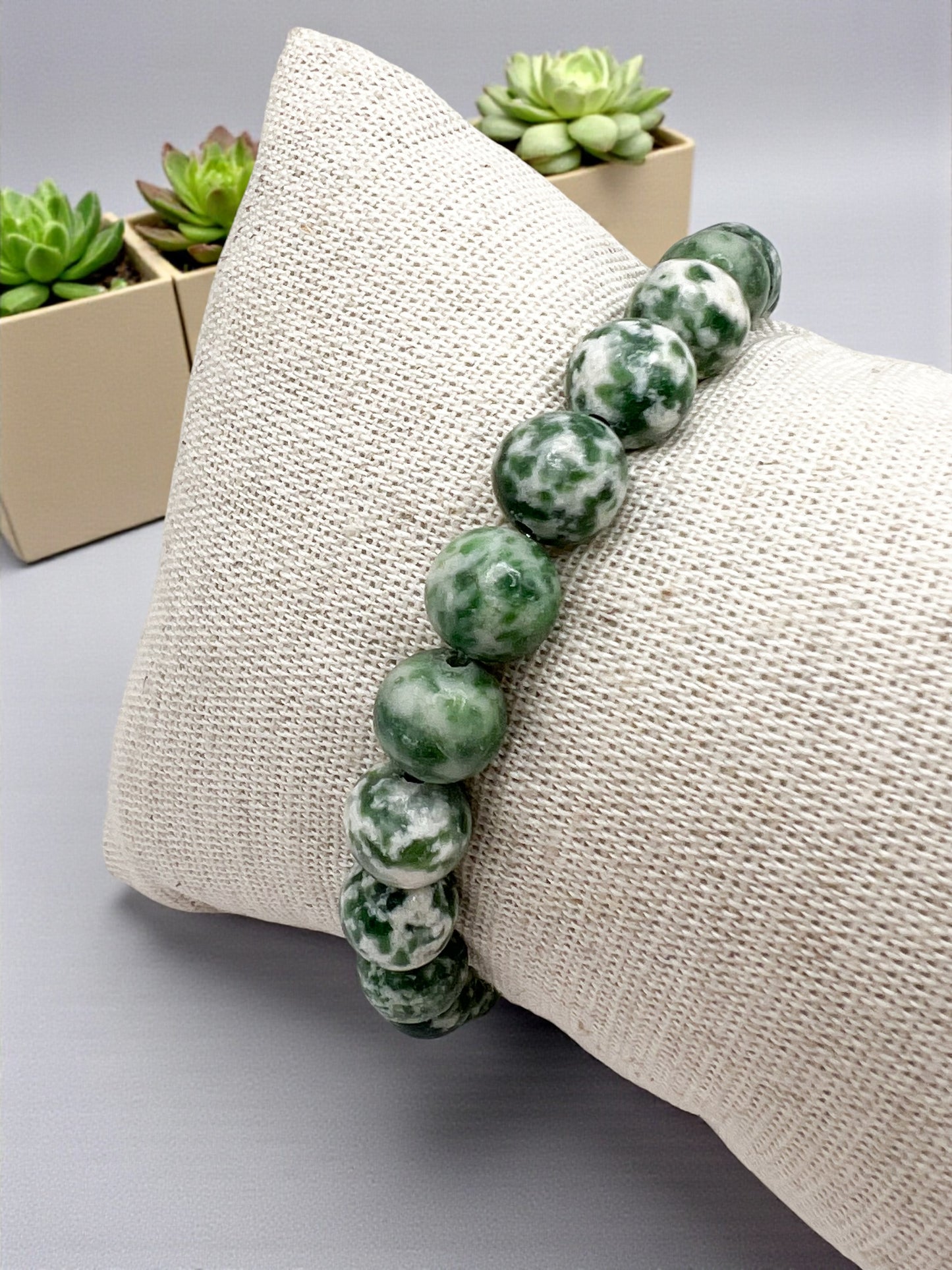 Jaspe Vert Tacheté Bracelet – Pierre Naturelle, Bijou Lithothérapie, Protection & Ancrage, Perles 8 mm Femme Homme