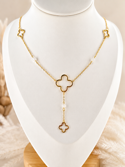 Collier pierre de lune trèfle femme – collier porte‑bonheur en pierre naturelle, intuition et chance