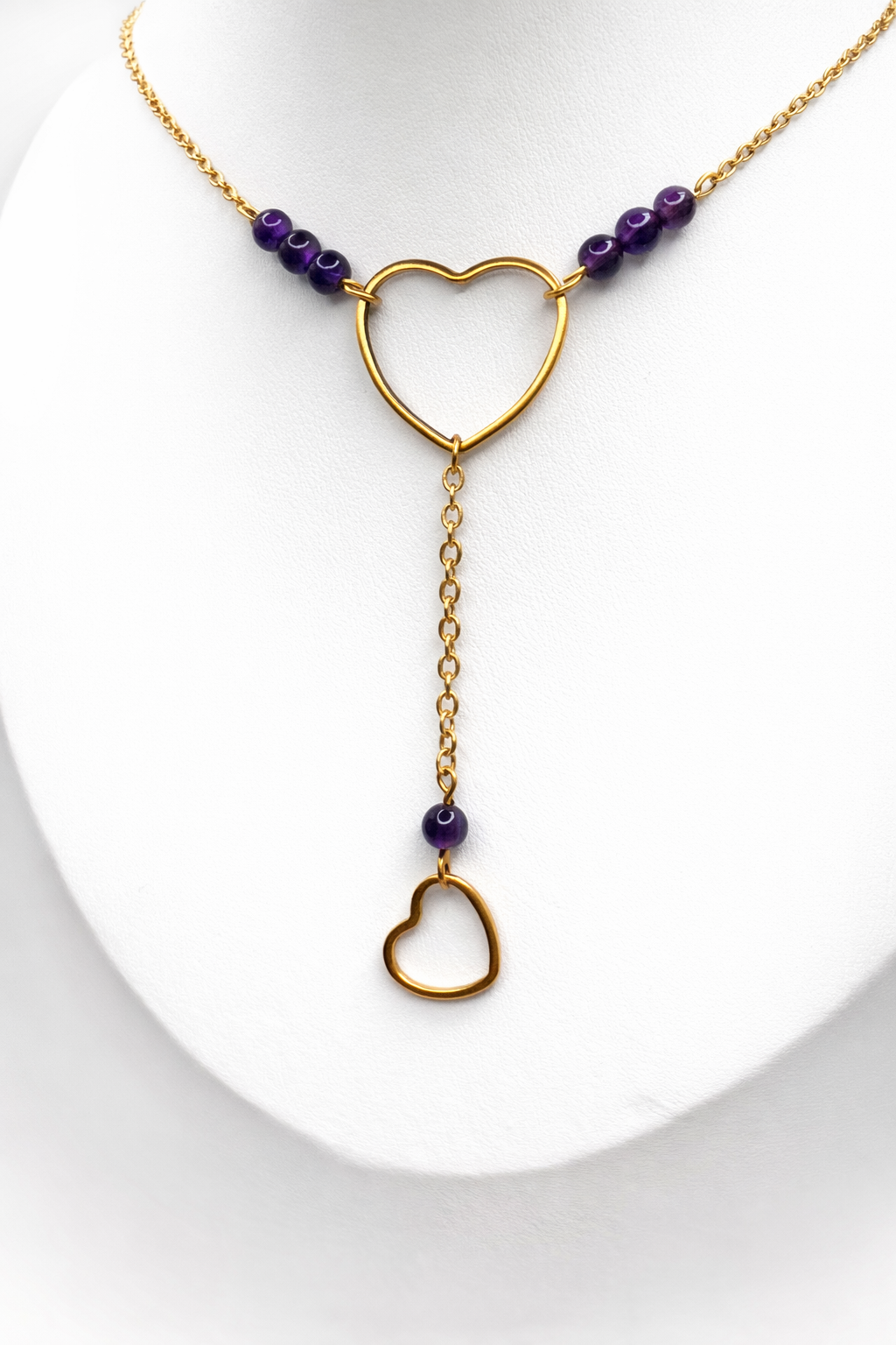 Collier améthyste - Cœur acier inoxydable