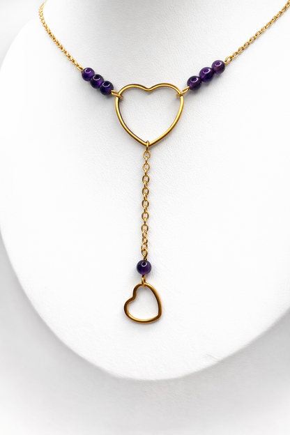 Collier améthyste - Cœur acier inoxydable