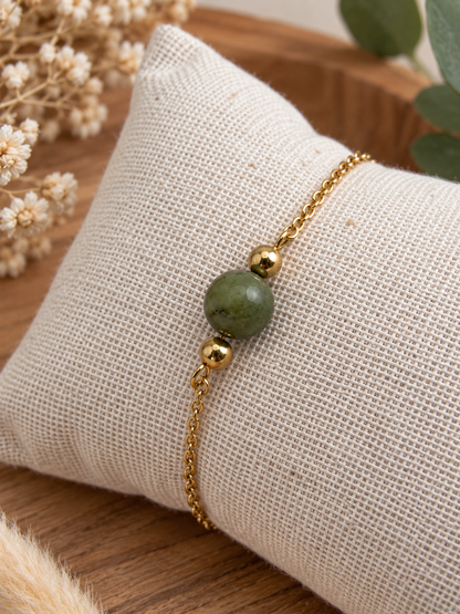 Bracelet Jade Femme en Acier Inoxydable Doré – Pierre Naturelle