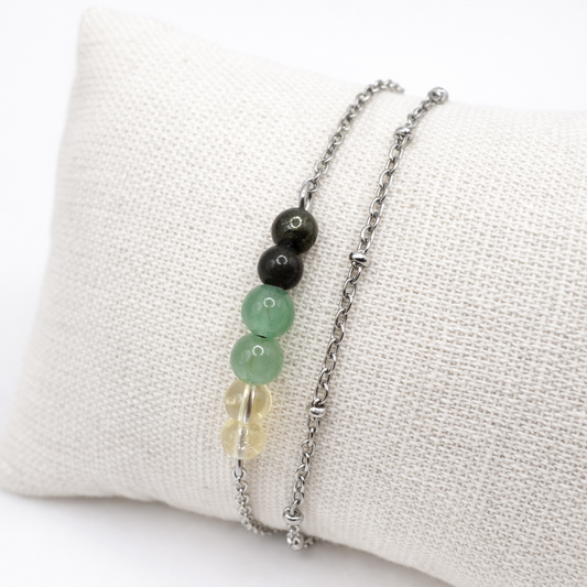 Bracelet Porte-Bonheur en Pierre Naturelle & Acier Inoxydable Argenté – Bijou Chance Femme