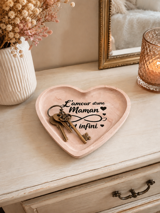 Vide-poche cœur "L'amour d'une Maman est infini" en Jesmonite – Cadeau Fête des Mères