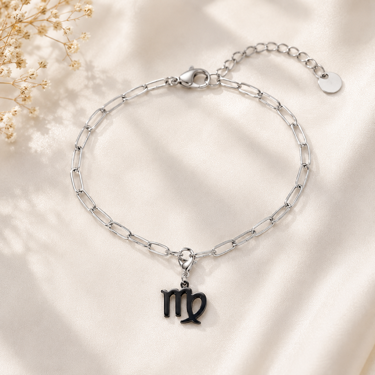 ♍ Charm Vierge Argenté en Acier Inoxydable – Bijou Signe Astrologique