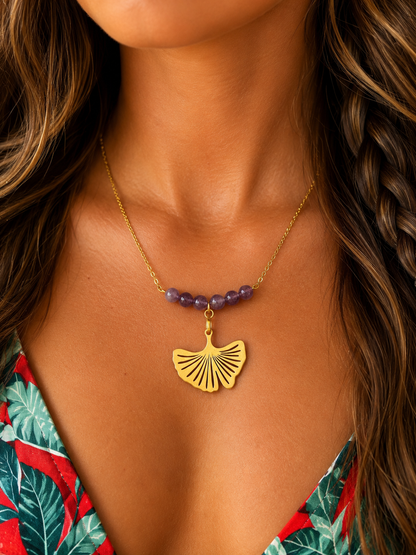 Collier Améthyste Femme – Pierre Naturelle & Acier Inoxydable Doré