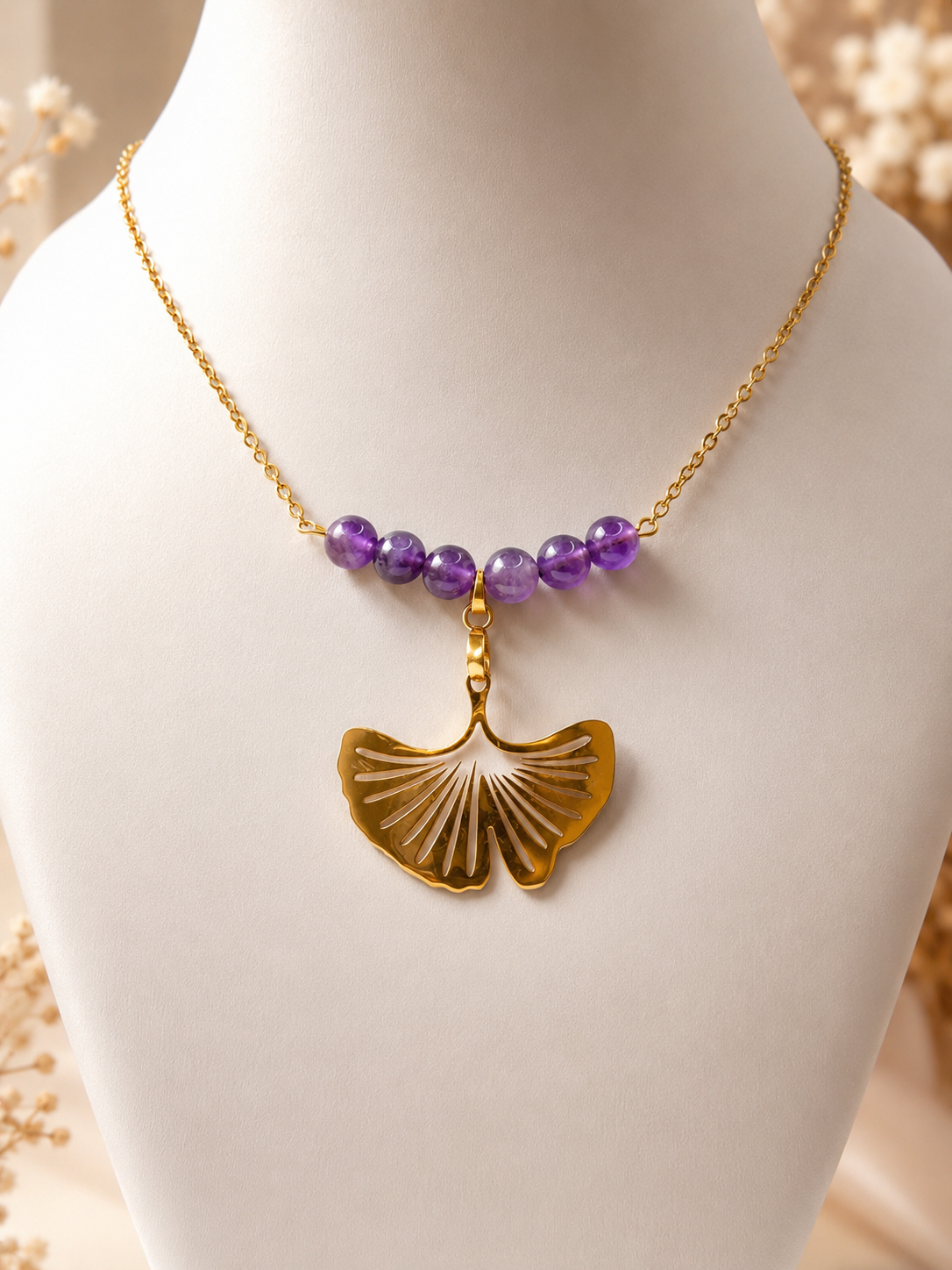 Collier Améthyste Femme – Pierre Naturelle & Acier Inoxydable Doré
