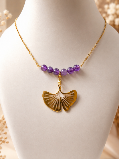 Collier Améthyste Femme – Pierre Naturelle & Acier Inoxydable Doré
