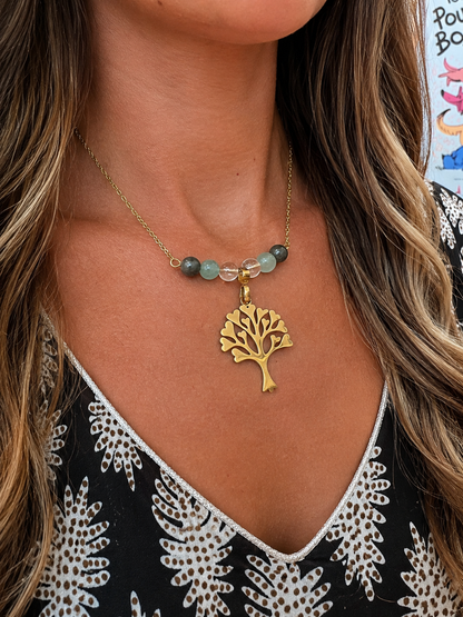 Collier Citrine, Pyrite & Aventurine – Bijou en Pierres Naturelles & Acier Inoxydable Doré