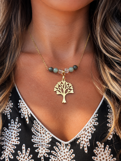 Collier Citrine, Pyrite & Aventurine – Bijou en Pierres Naturelles & Acier Inoxydable Doré