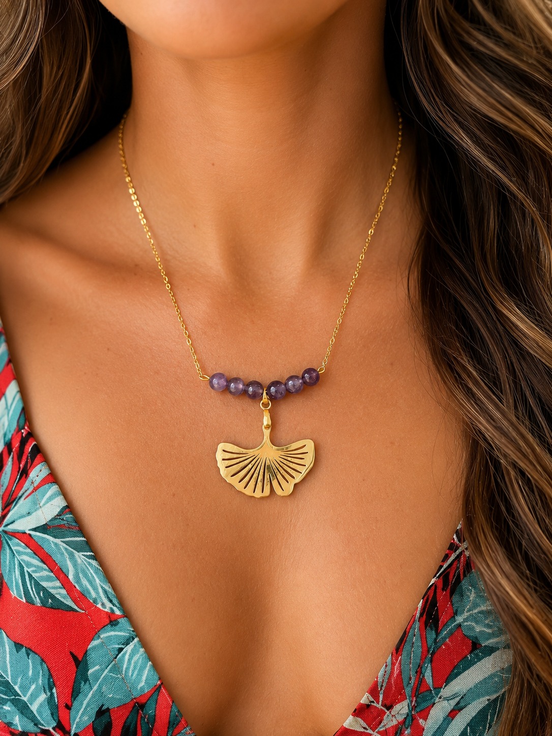 Collier Améthyste Femme – Pierre Naturelle & Acier Inoxydable Doré