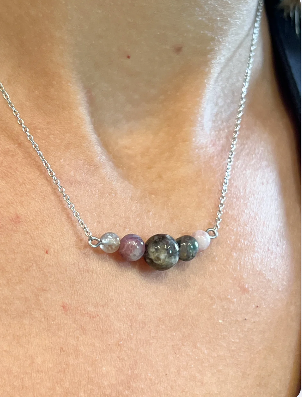 Collier Tourmaline Multicolore Femme – Acier Inoxydable Argenté