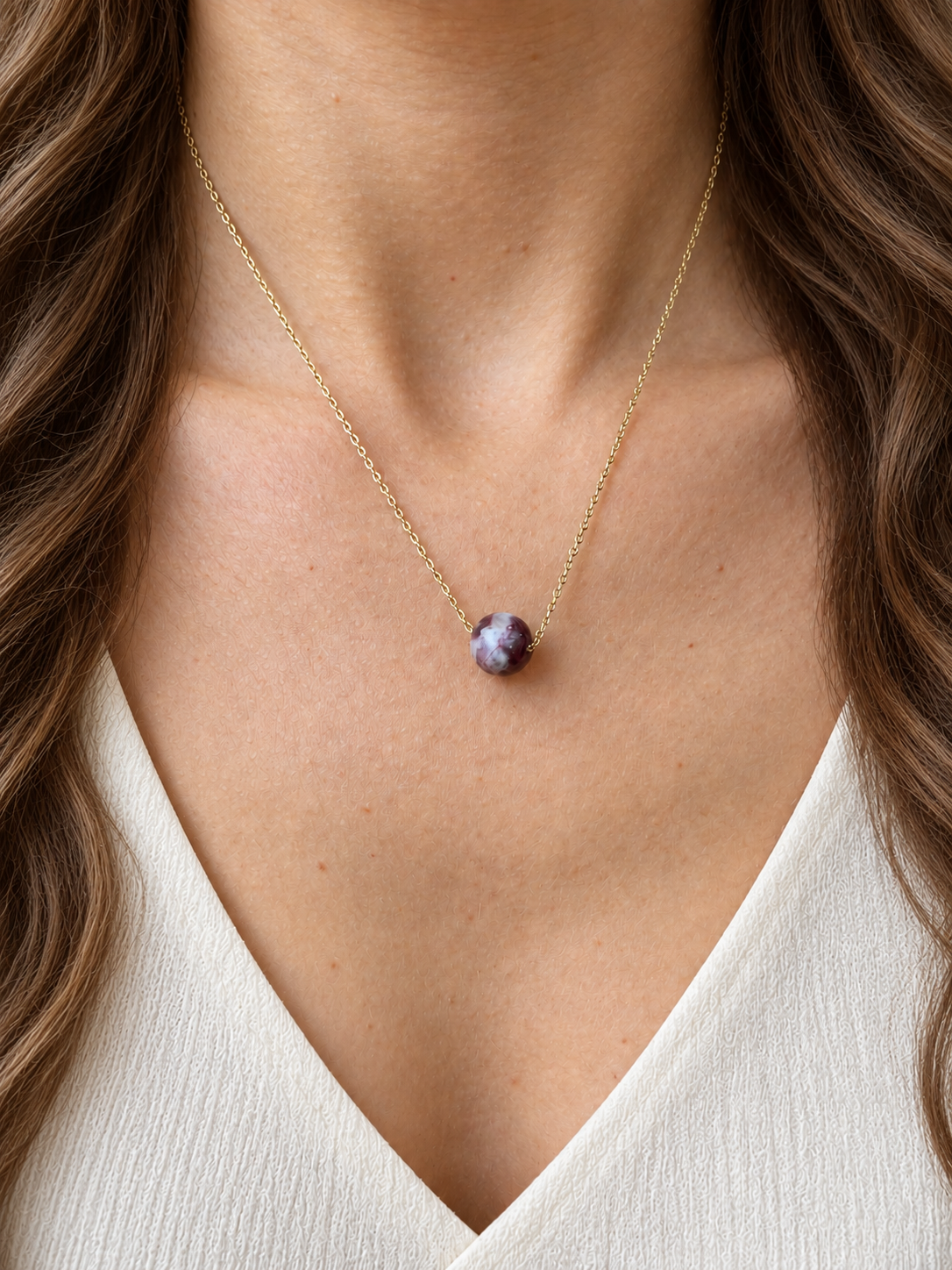 Collier tourmaline rose 10 mm – Acier inoxydable doré