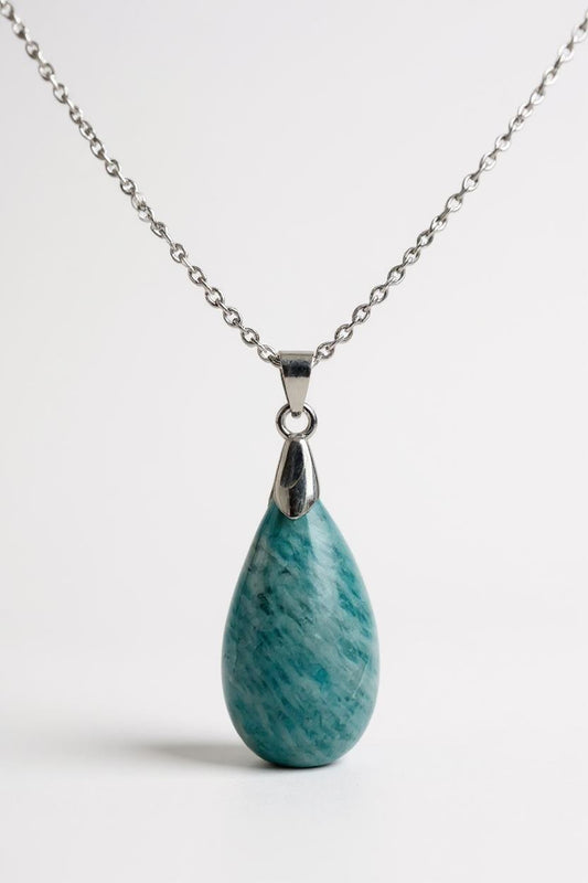 Collier Amazonite Naturelle – Apaisement & Élégance en Acier Argenté