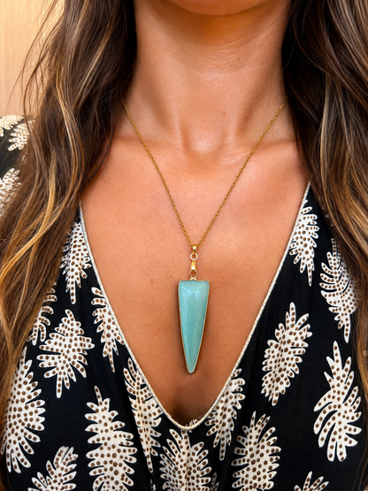 Collier en Amazonite Femme en Pierre Naturelle – Acier Inoxydable Doré Élégant