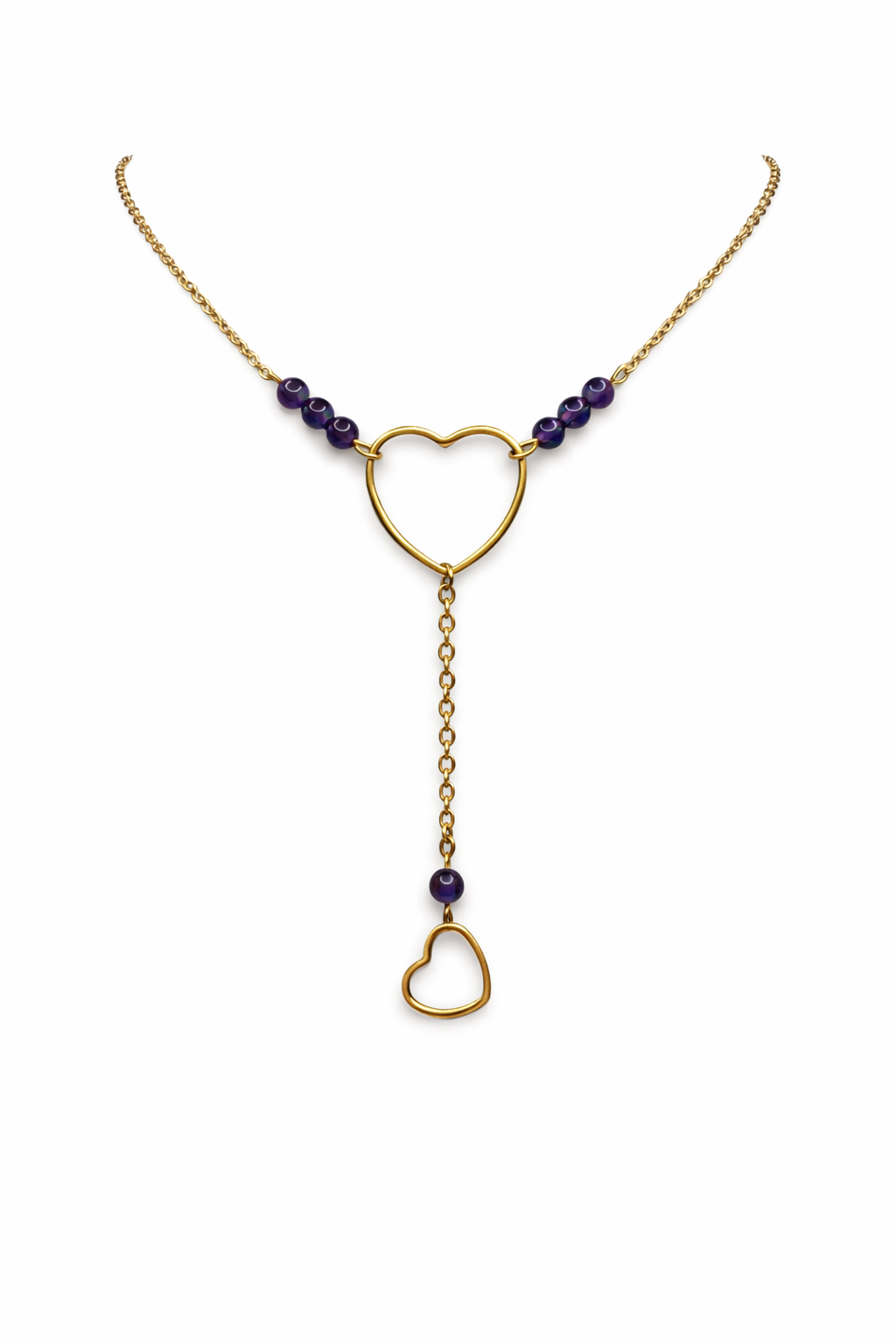 Collier améthyste - Cœur acier inoxydable